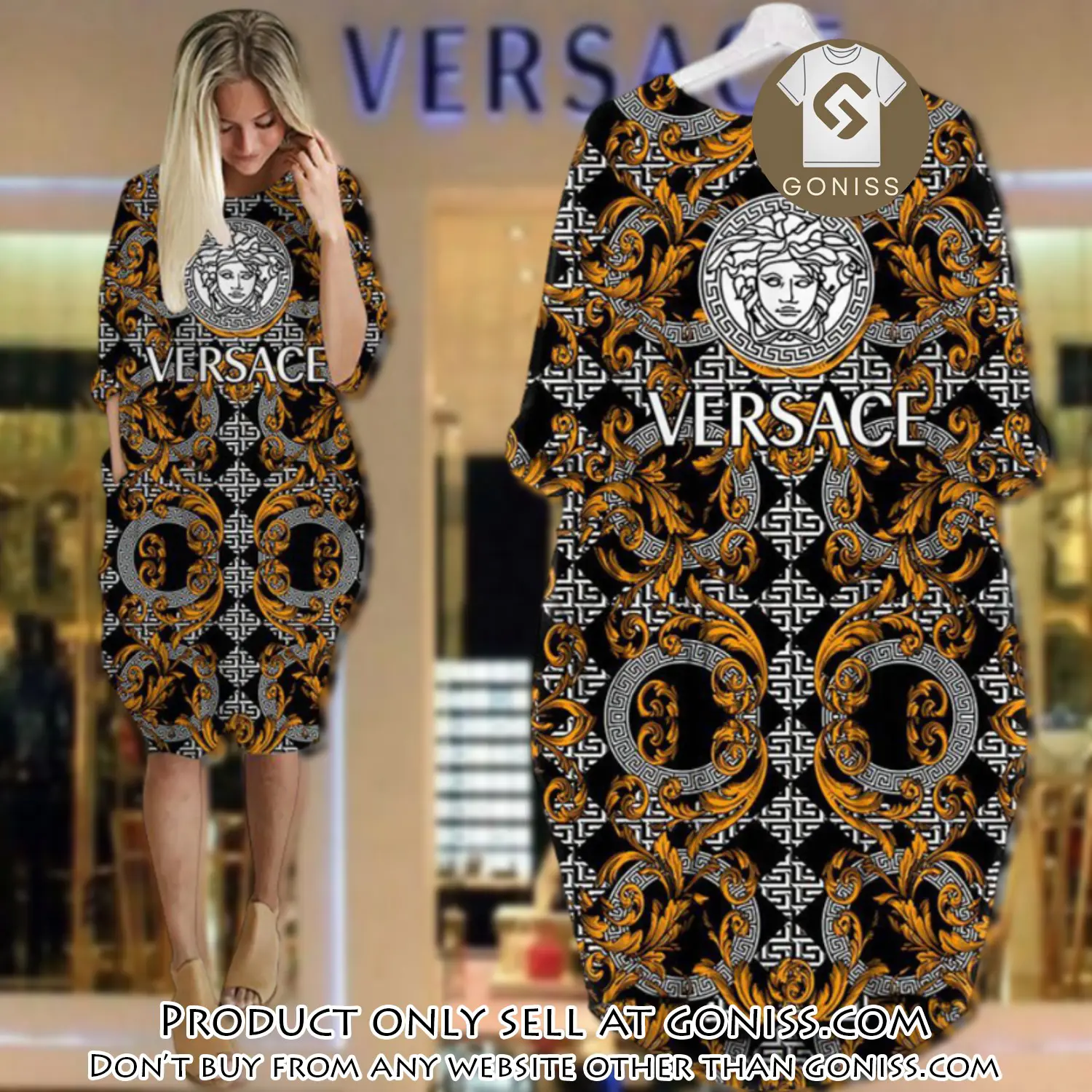 Gianni versace black batwing pocket dress luxury brand for women pd084 gn0503407